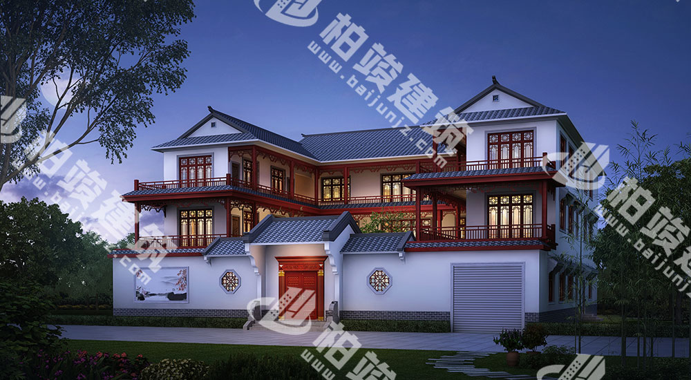 一進(jìn)三層新古典風(fēng)格四合院設(shè)計圖，13室7廳12衛(wèi)，帶電梯、車庫