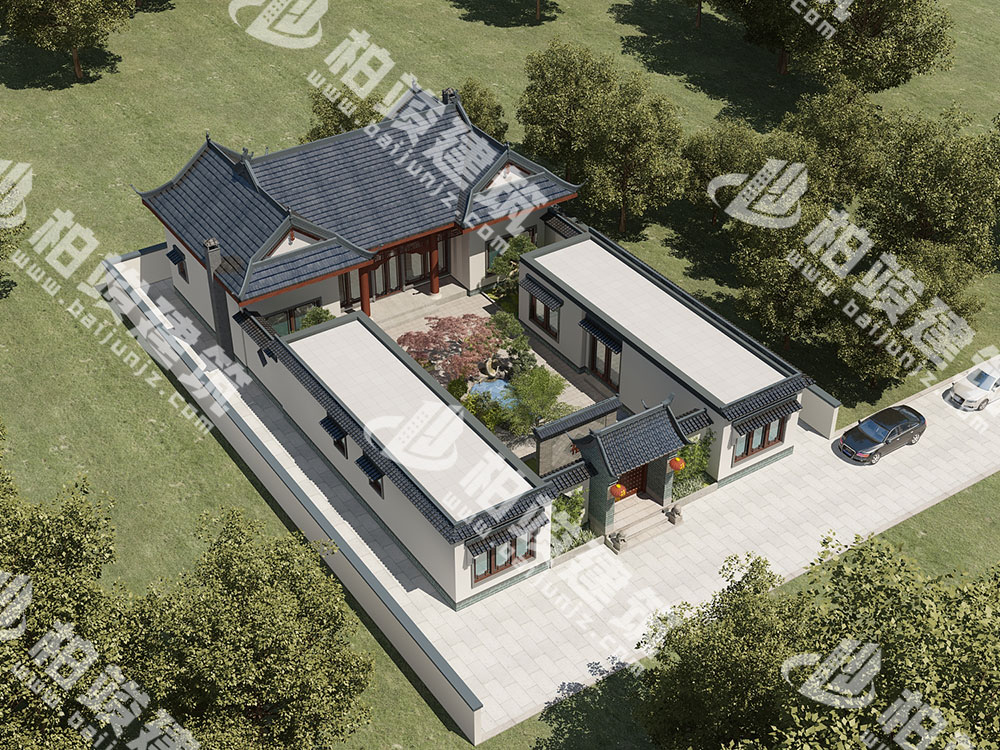 農(nóng)村自建四合院設(shè)計圖，中式庭院帶池，五臥室設(shè)計
