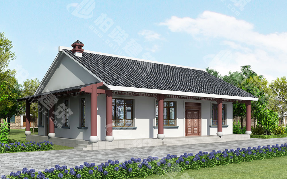 農(nóng)村自建一層新中式別墅，內(nèi)部四室，帶火炕、柴火灶、壁爐