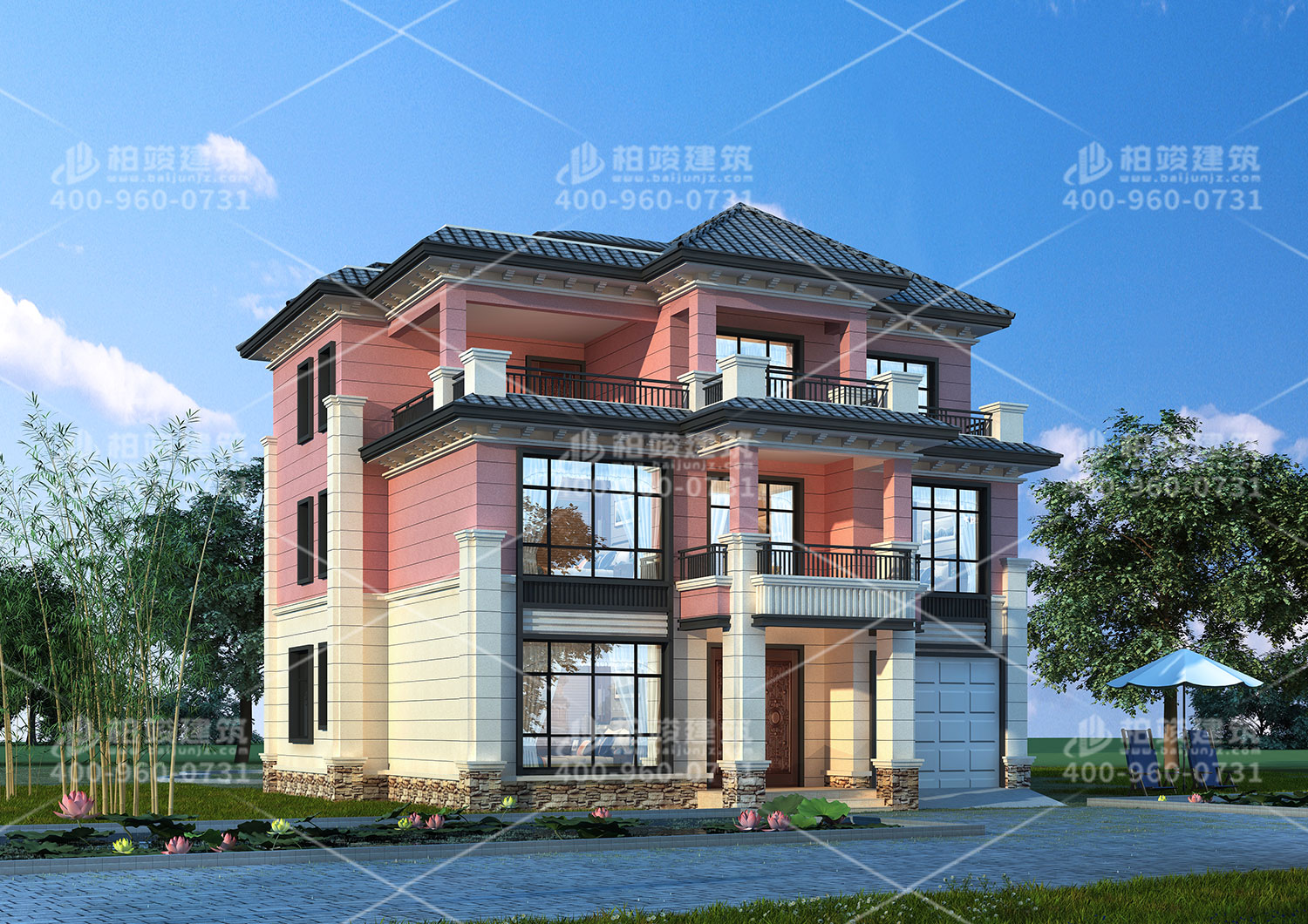 三層自建別墅設(shè)計圖，帶陽臺欣賞夜晚的美麗。
