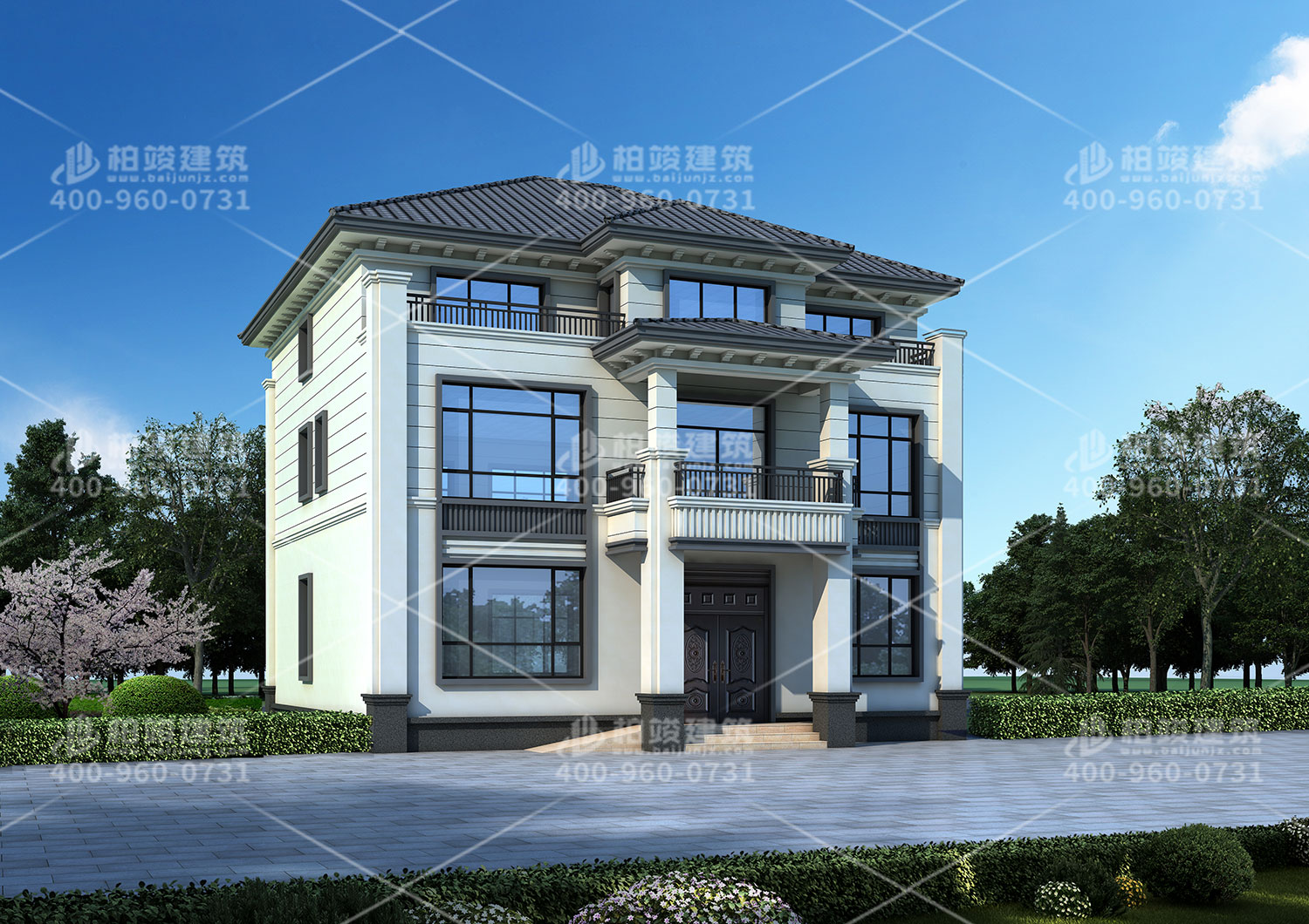 雙拼自建房設(shè)計圖，帶小車庫方便停車。