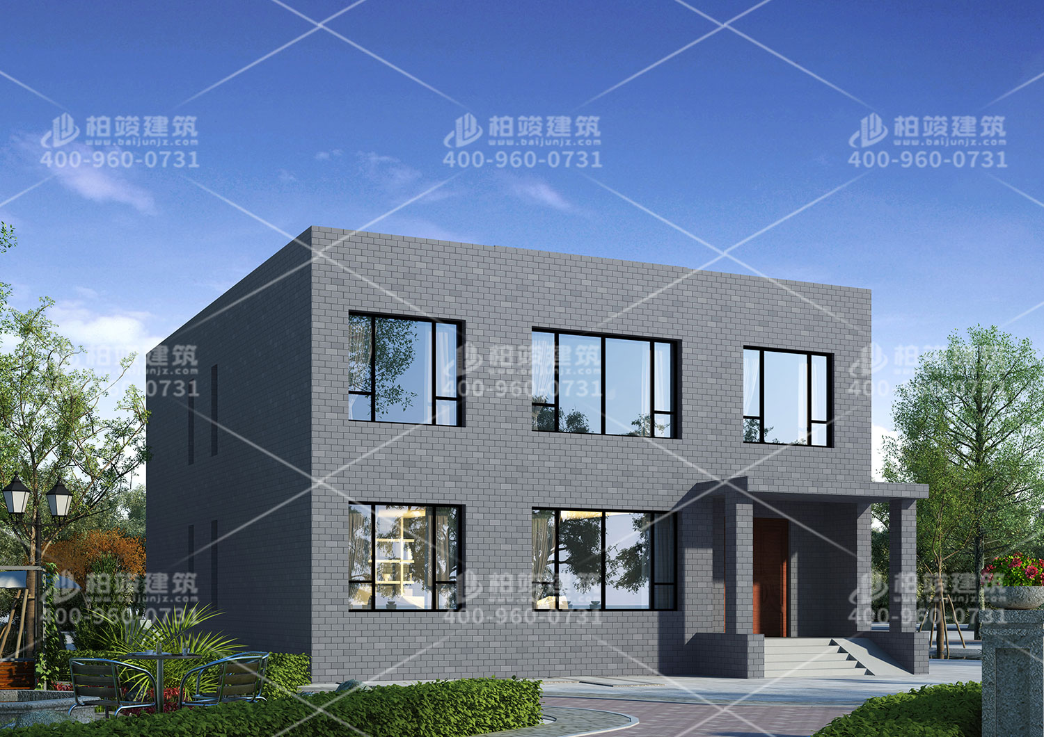 二層豪華別墅設(shè)計，平房頂設(shè)計。