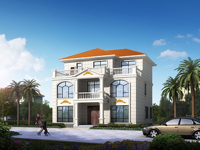 帶露臺樓房效果圖，三層歐式風(fēng)格。