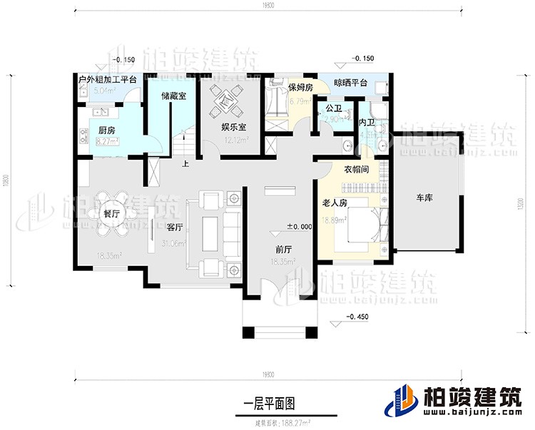 一層：2臥室，公衛(wèi)，健身房，2露臺。