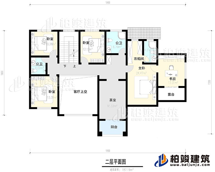 二層：4臥室，陽臺，露臺 ，衣帽間，書房，內(nèi)衛(wèi)，公衛(wèi) ，茶室