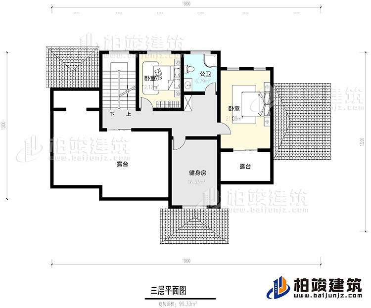 三層：2臥室，公衛(wèi)，健身房，2露臺。