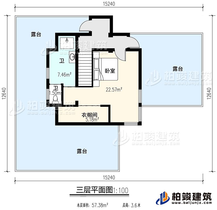 三層：臥室、公衛(wèi)、衣帽間、三露臺