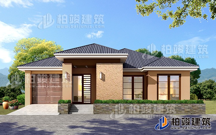 一層鄉(xiāng)村別墅設(shè)計(jì)戶型圖，占地200平左右，外觀很時尚BZ113-簡歐風(fēng)格