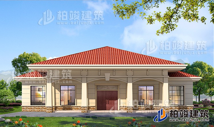 農(nóng)村20萬(wàn)自建一層平房設(shè)計(jì)圖，占地面積280平米BZ114-簡(jiǎn)歐風(fēng)格