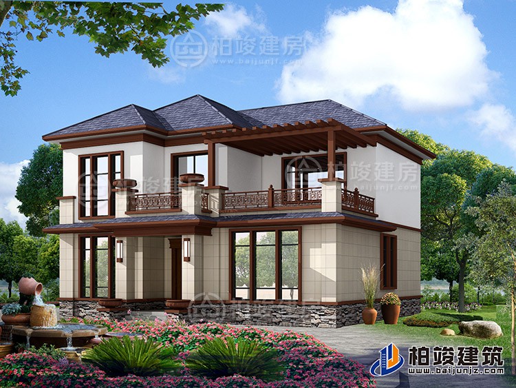 2019新款農(nóng)村20萬元二層小樓圖，占地140平米左右BZ288-新中式風(fēng)格