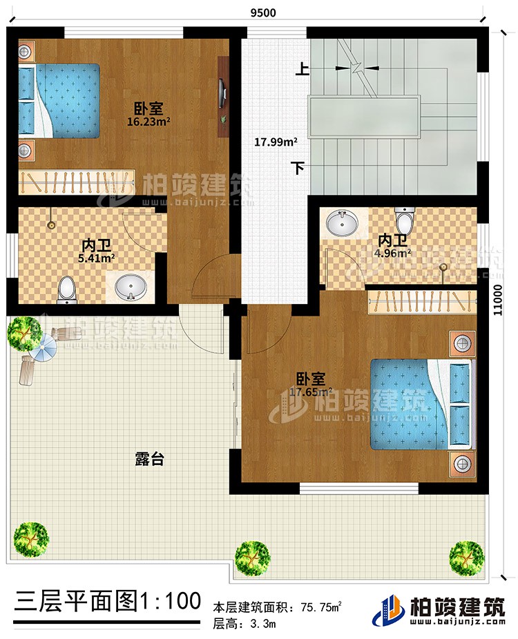 三層：2臥室、2內(nèi)衛(wèi)、露臺(tái)