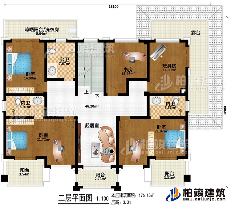 新款農(nóng)村四層別墅設(shè)計(jì)圖紙及效果圖，外立面清新別致BZ412-新中式風(fēng)格