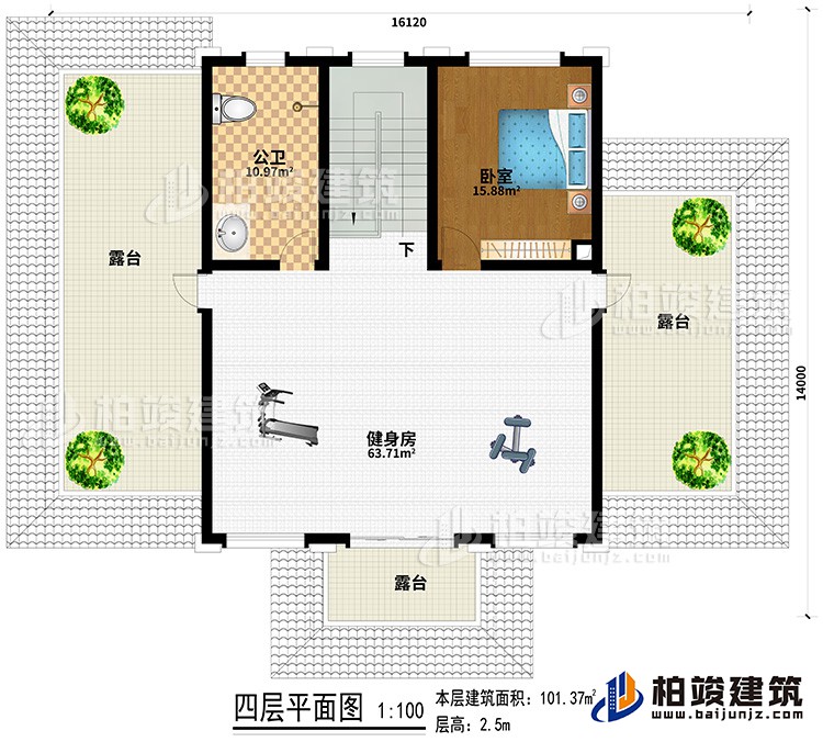 新款農(nóng)村四層別墅設(shè)計(jì)圖紙及效果圖，外立面清新別致BZ412-新中式風(fēng)格