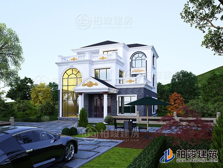 新農(nóng)村私人別墅建筑設(shè)計施工圖，全套三層別墅設(shè)計圖紙BZ3512-簡歐風格