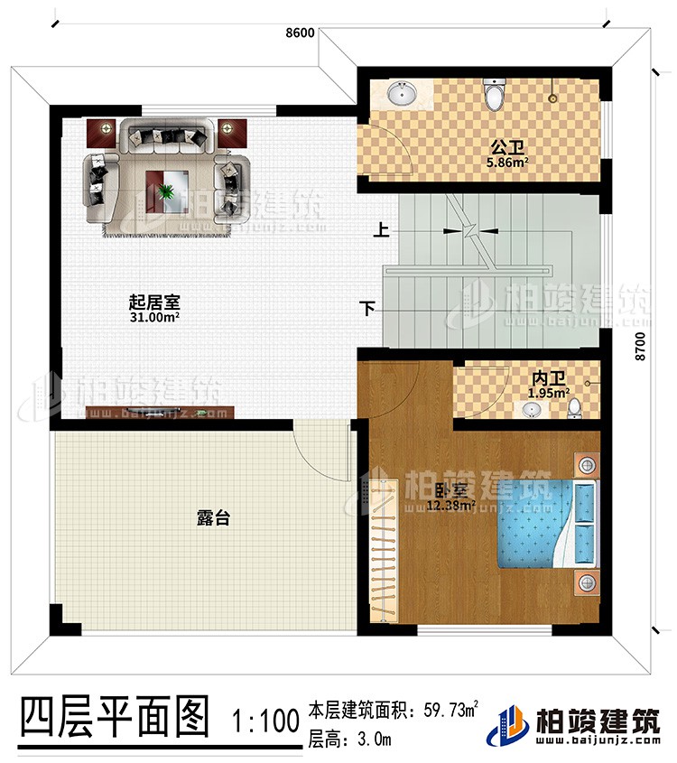 四層：起居室、臥室、內(nèi)衛(wèi)、公衛(wèi)、露臺(tái)
