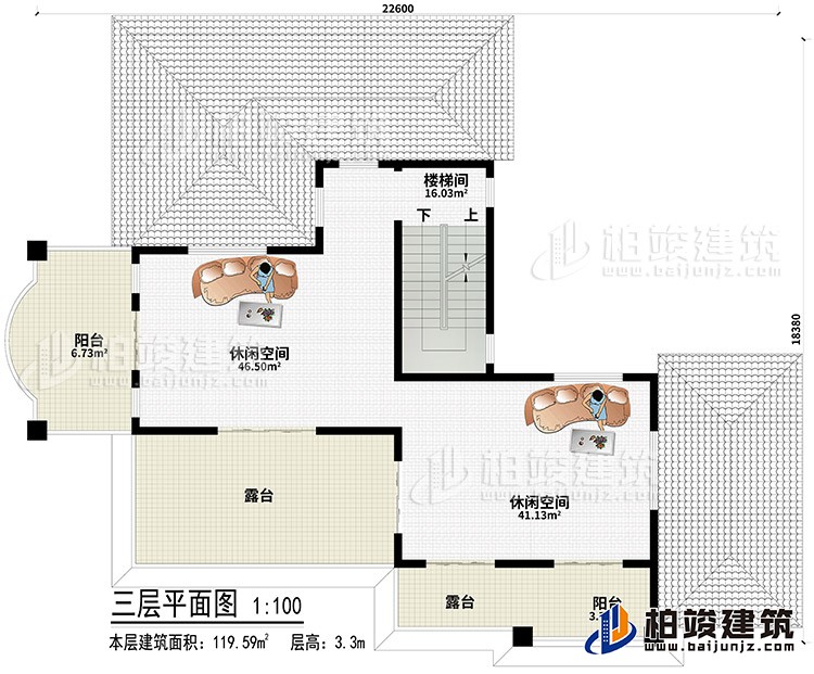 頂層：2休閑空間、2露臺、2陽臺、樓梯間