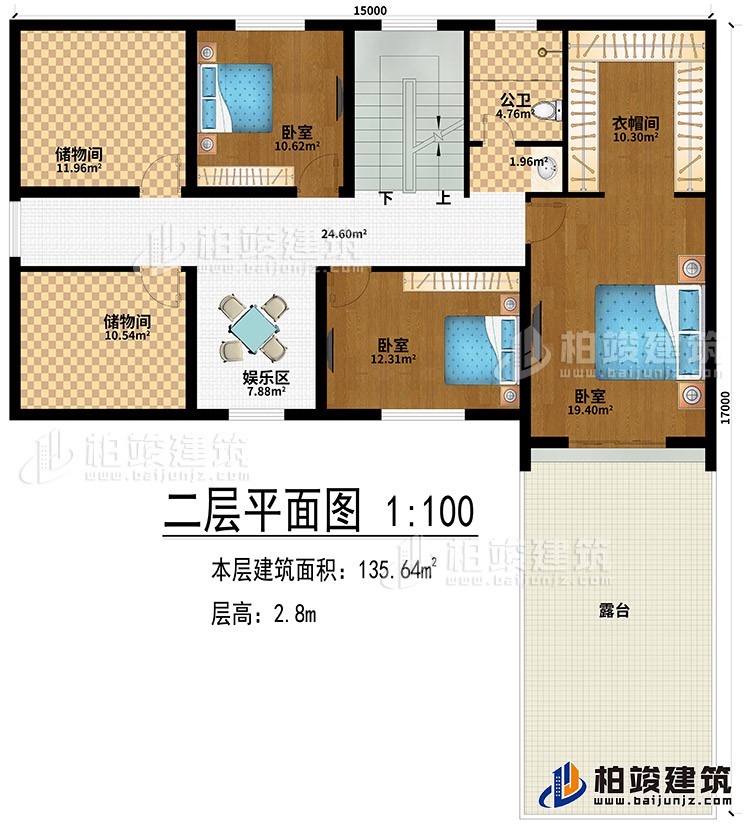 閣樓：娛樂區(qū)、2儲物間、3臥室、衣帽間、露臺