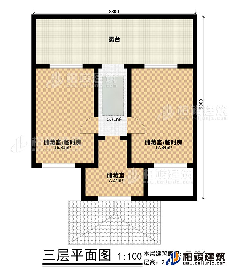 三層：3儲藏室，露臺