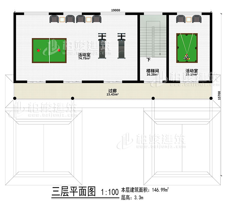 三層：2活動(dòng)室、樓梯間、過(guò)廊